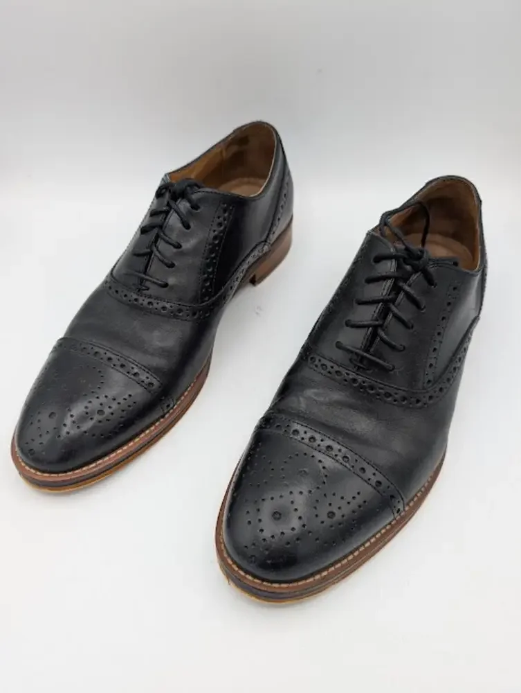 Johnston And Murphy Conrad‎ Leather Cap Toe Mens Size 9 Black Lace Up Oxford